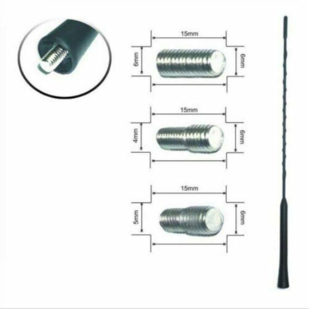 16" Universal Car Radio Stereo Mast Antenna Replacement Black W/ Mount Adapters